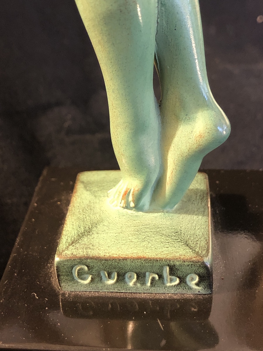 Guerbe Raymonde  ( 1894-1995 ) «  Danseuse Orientale » - fonte d’art -patine verte à l’Antique -photo-1