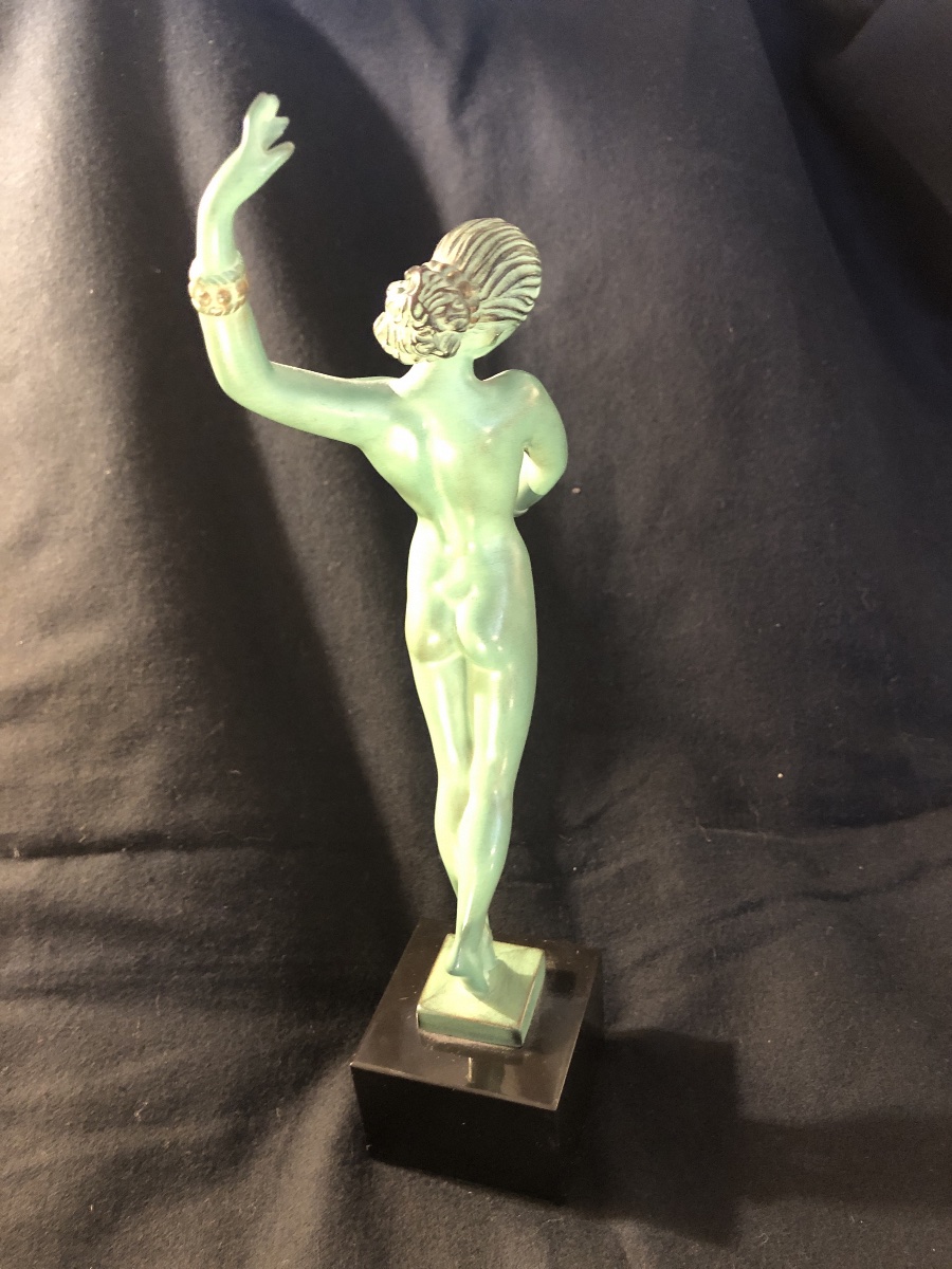 Guerbe Raymonde  ( 1894-1995 ) «  Danseuse Orientale » - fonte d’art -patine verte à l’Antique -photo-2