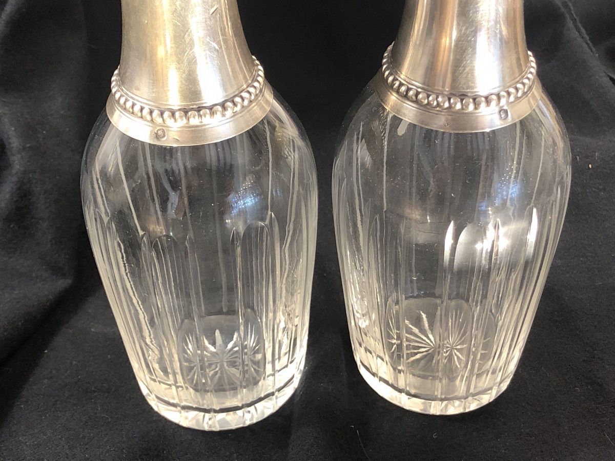 Pair Of Small Crystal And Solid Silver Vials, 19th Century-photo-3