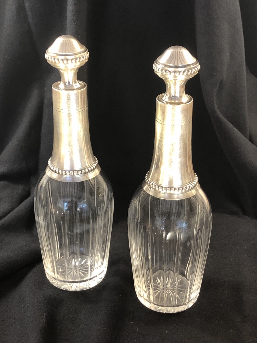 Pair Of Small Crystal And Solid Silver Vials, 19th Century