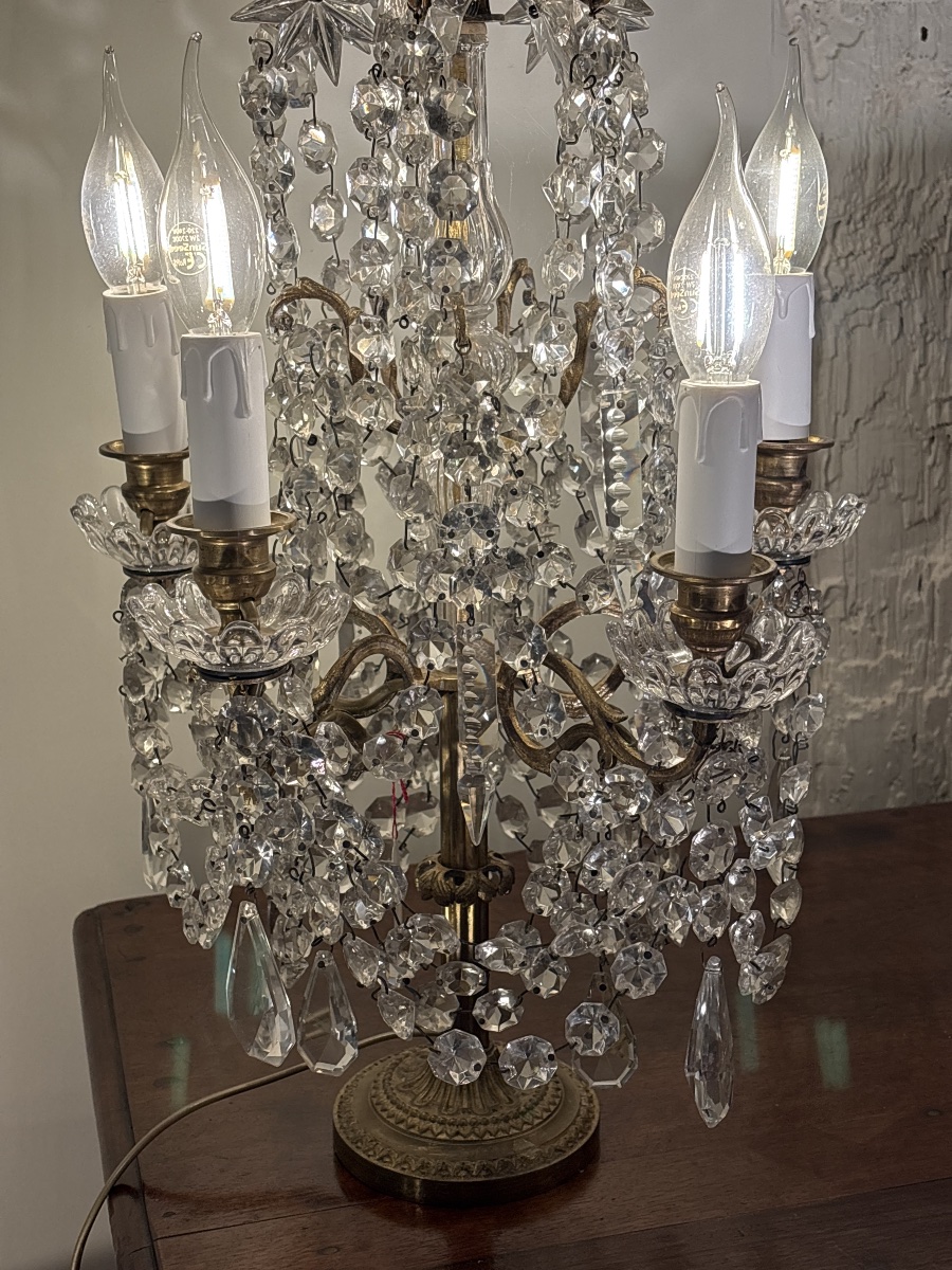 Gilded Bronze Chandelier With Crystal Pendants, Late 19th Century -photo-2