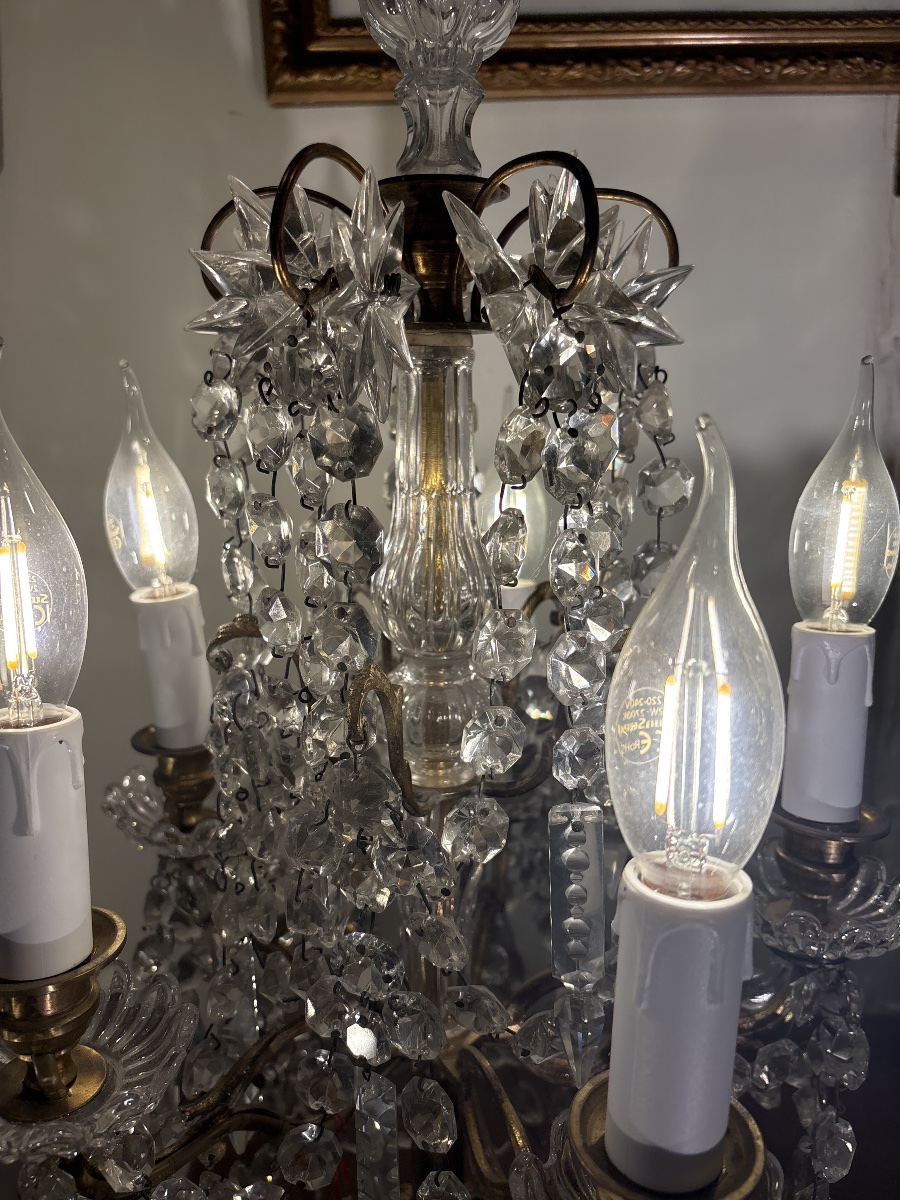Gilded Bronze Chandelier With Crystal Pendants, Late 19th Century -photo-3