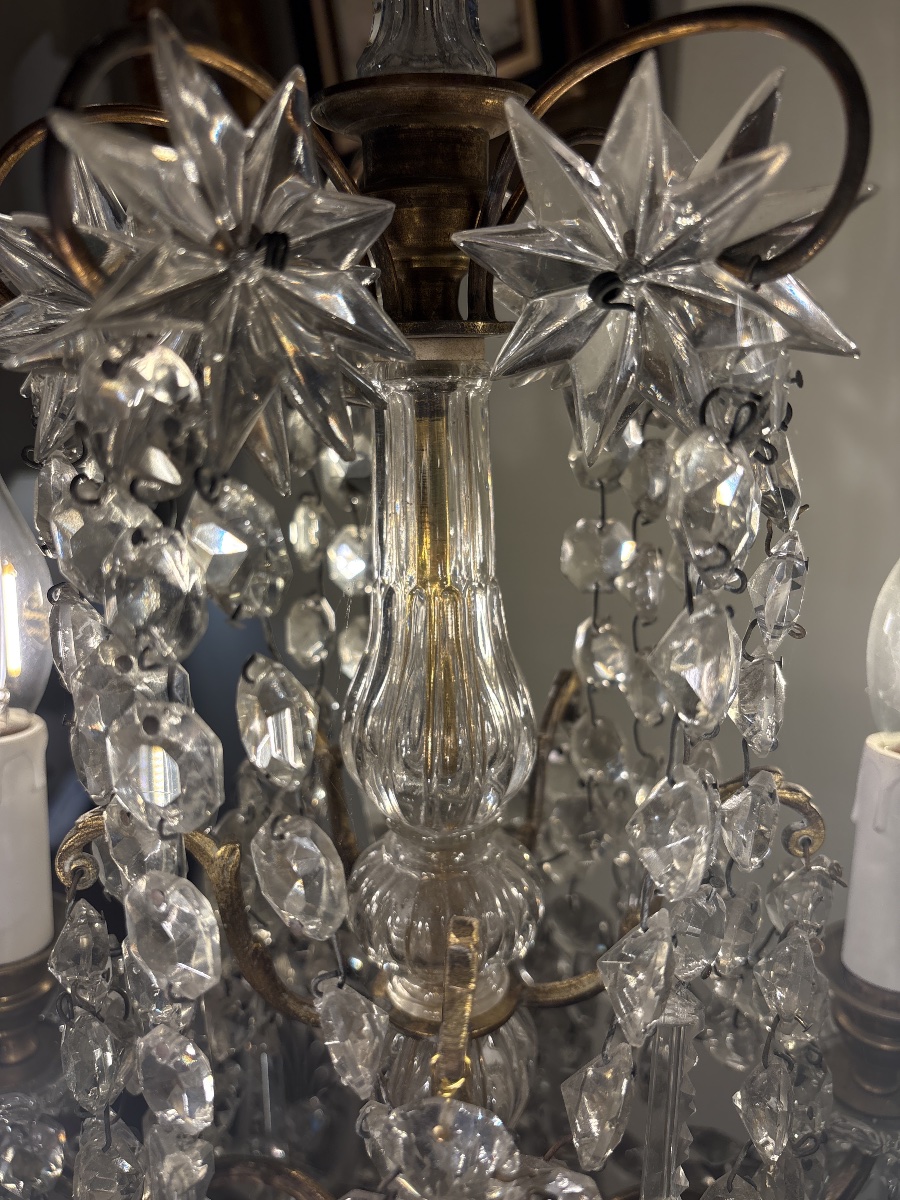 Gilded Bronze Chandelier With Crystal Pendants, Late 19th Century -photo-2