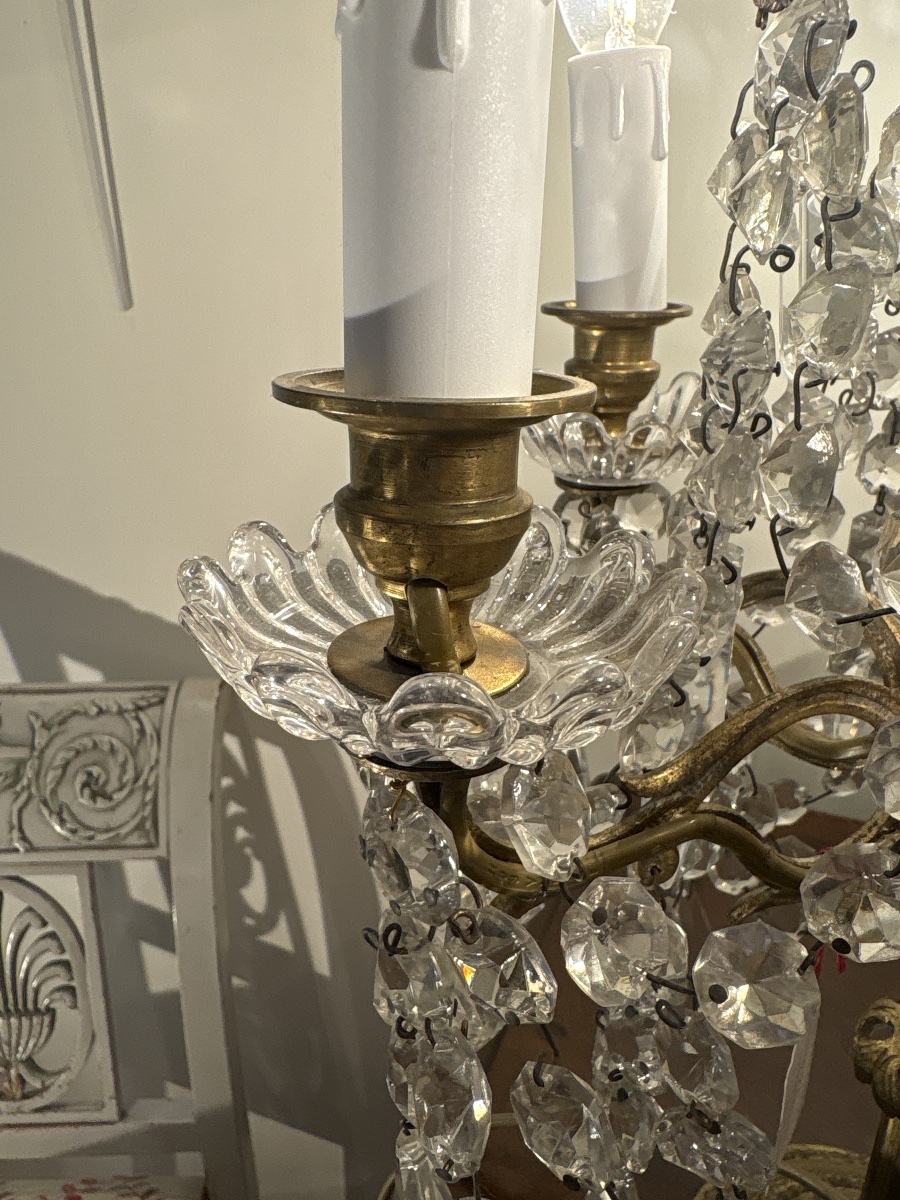 Gilded Bronze Chandelier With Crystal Pendants, Late 19th Century -photo-3