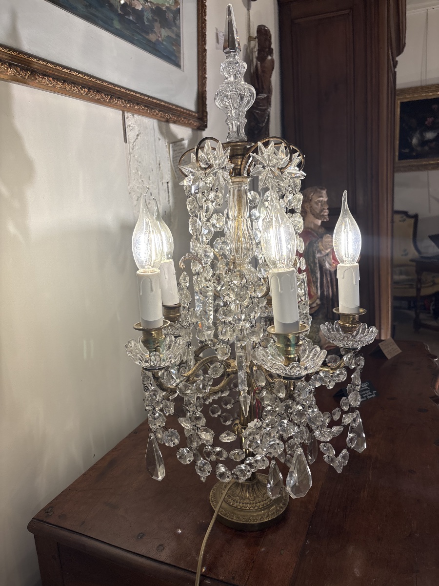 Gilded Bronze Chandelier With Crystal Pendants, Late 19th Century -photo-4