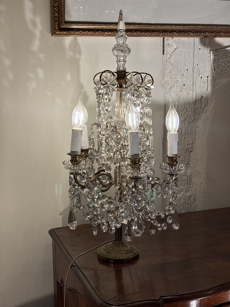 Gilded Bronze Chandelier With Crystal Pendants, Late 19th Century 