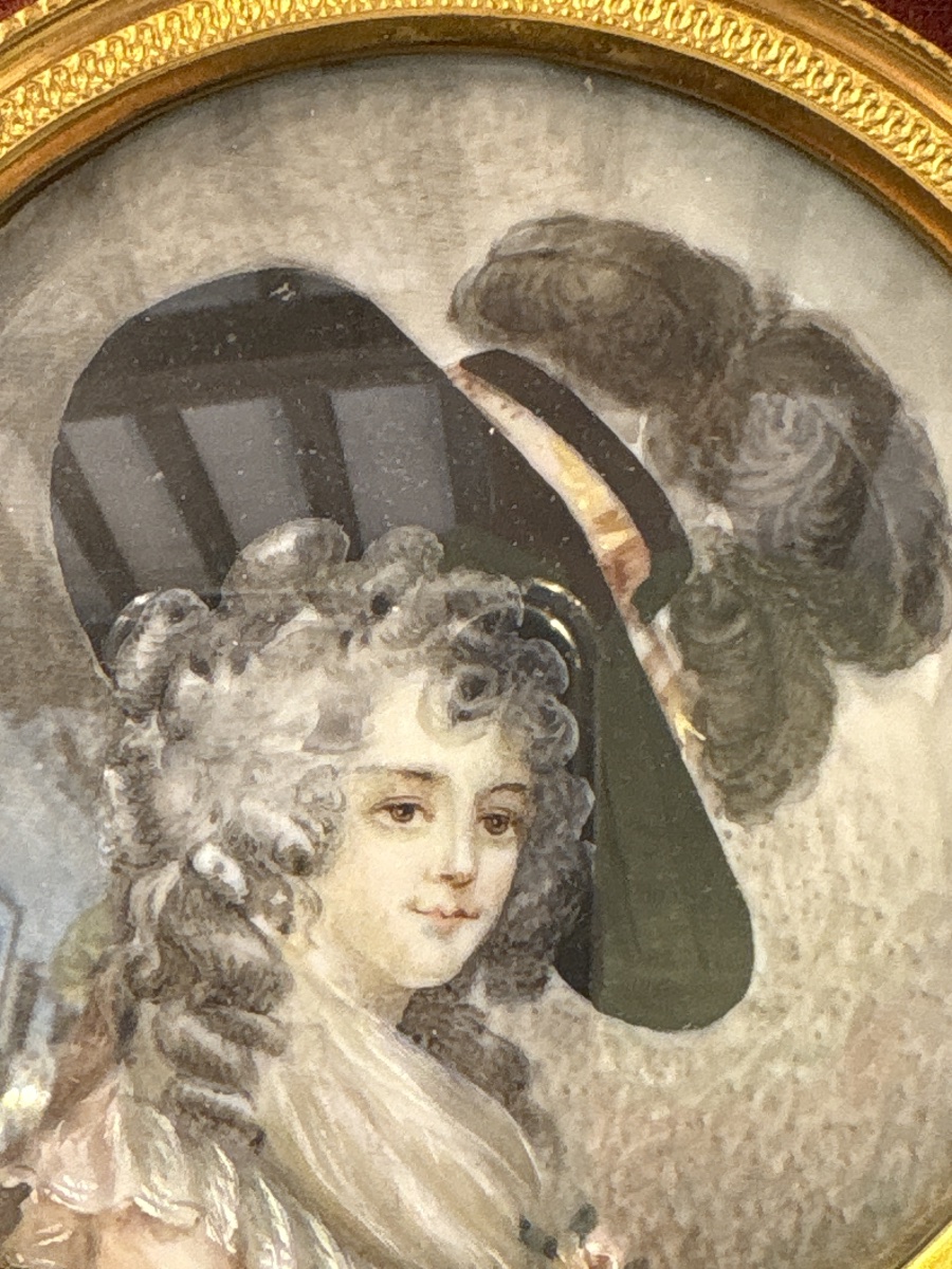 Miniature Portrait Of An Elegant Woman Wearing A Large 19th-century Hat-photo-3