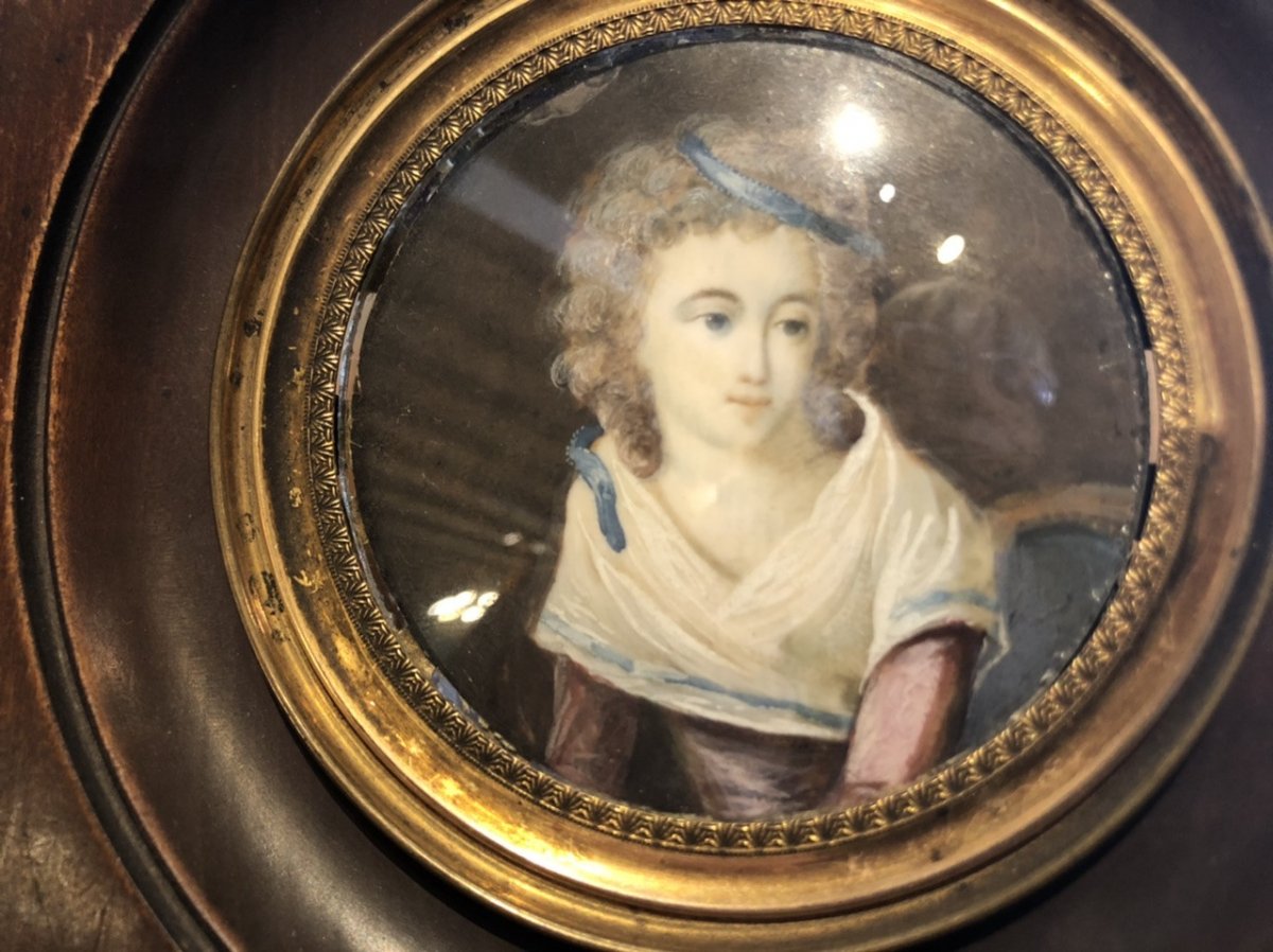 Miniature On Ivory Portrait Of A Young Girl Directoire Period-photo-3