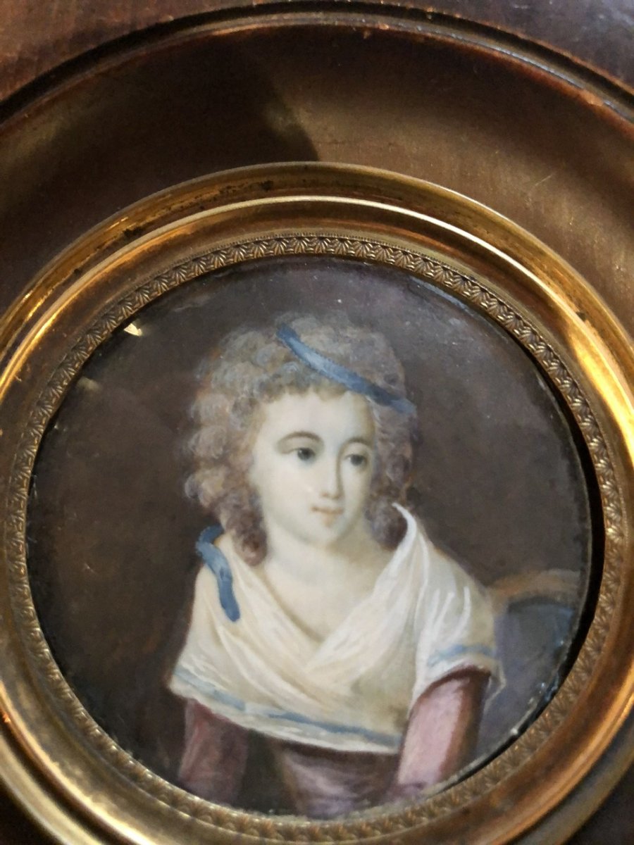 Miniature On Ivory Portrait Of A Young Girl Directoire Period