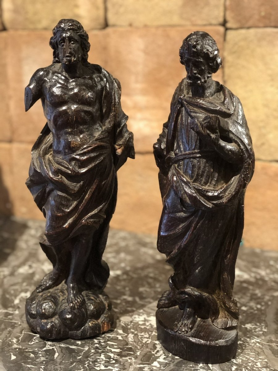 Paire De Saints En Bois De Chêne Sculpté époque 18 Eme Siècle -photo-2