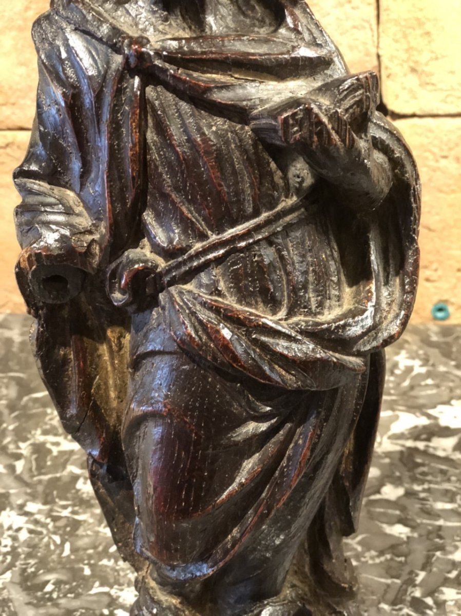 Paire De Saints En Bois De Chêne Sculpté époque 18 Eme Siècle -photo-2