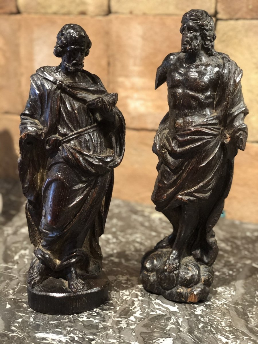 Pair Of Saints In Carved Oak Wood Era 18 Eme Century