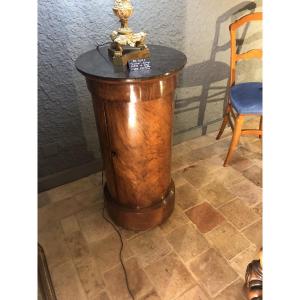 “somno” Round Bedside Table In Walnut Empire Period (early 19th Century)