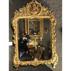 Grand Miroir En Bois Sculpté Et Doré,  Provençal , d’Epoque XVIII éme siècle 