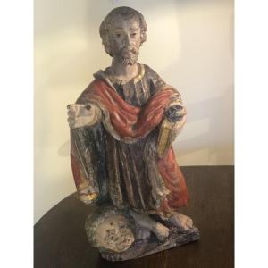 Saint Jérôme : École Française du XVIII eme siècle ,  bois sculpté polychrome 