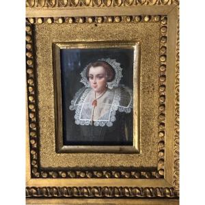  Paulus Moreelse ( 1571-1638 )   D’après - Grande miniature portrait  d’une jeune 