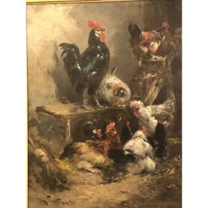 « Scène de Basse-Cour » huile sur toile signée Henri Schouten ( 1860-1927 ) 