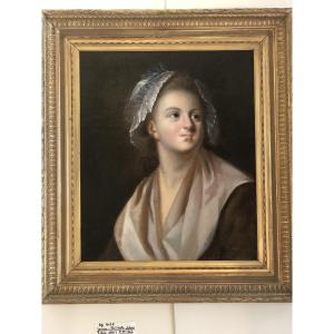 Jeanne Philiberte Ledoux ( 1767-1840 ). ( Attribué )  «  Portrait d’une femme » huile sur toile