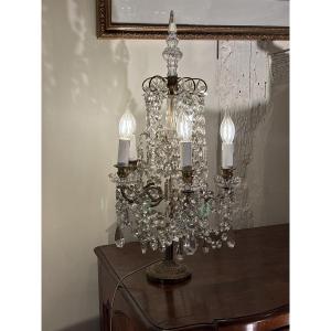 Gilded Bronze Chandelier With Crystal Pendants, Late 19th Century