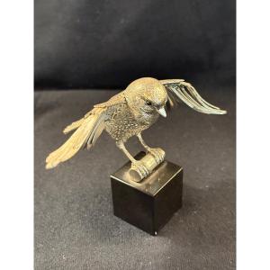 Christofle : petit oiseau aux ailes déployées en métal argenté