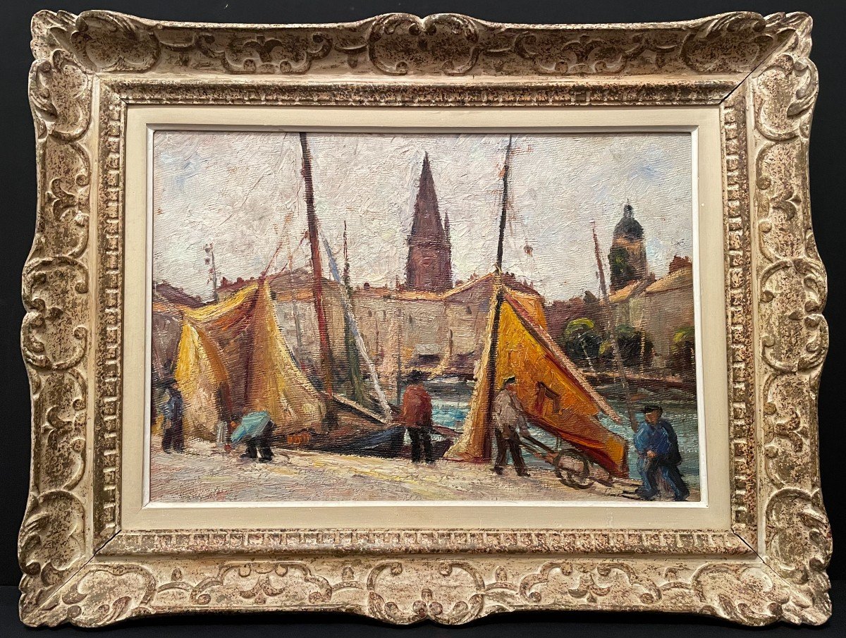 Tableau Marine  Port De La Rochelle Grosse Horloge Tour De La Lanterne Vers 1940