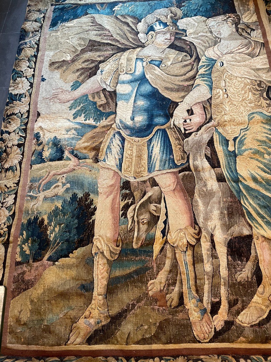 Tapisserie Aubusson Couple De Guerriers Antiques à La Chasse Fin XVIIème-photo-1