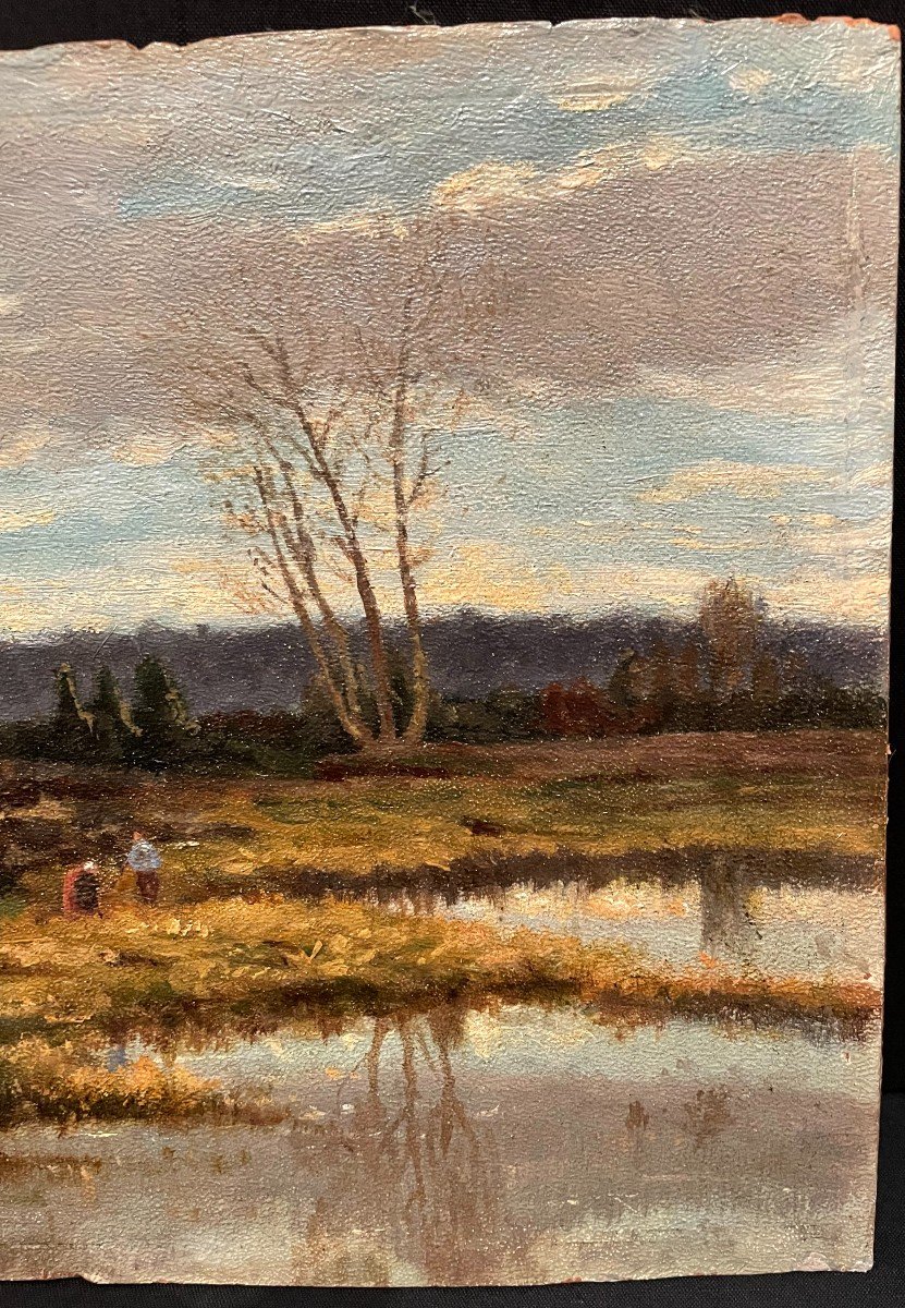 Painting Characters At The Edge Of A Pond XIXth Century-photo-1