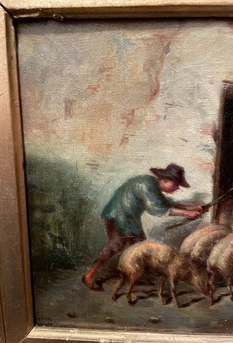 Amusing Small Painting Back To The Pigsty Nineteenth School-photo-3