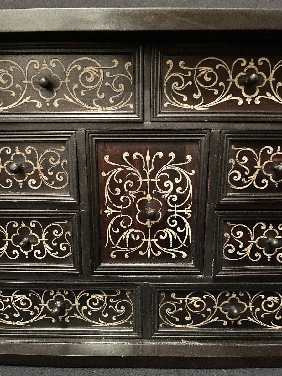 Small Italian Cabinet In Ebony And Bone 17th Century-photo-3