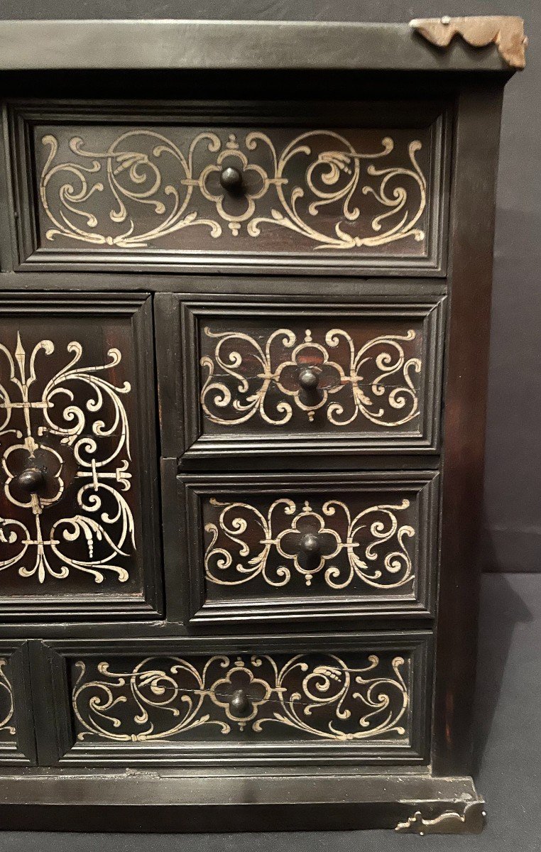 Small Italian Cabinet In Ebony And Bone 17th Century-photo-4
