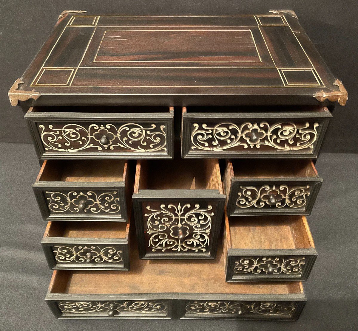 Small Italian Cabinet In Ebony And Bone 17th Century-photo-5