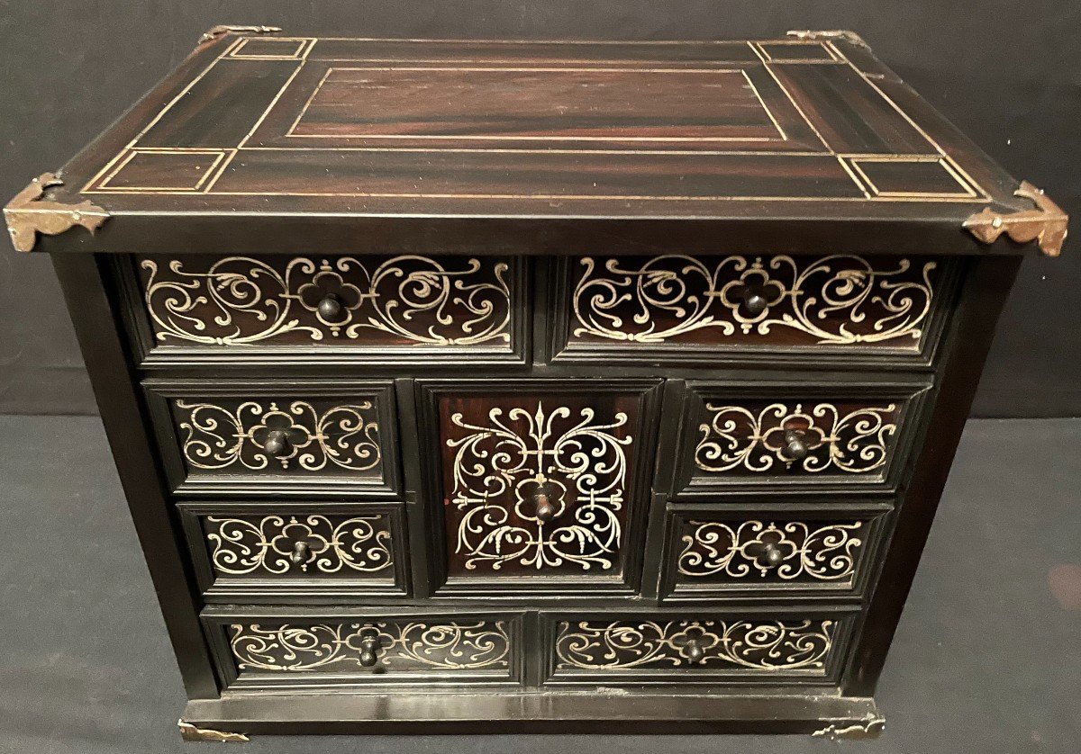 Small Italian Cabinet In Ebony And Bone 17th Century