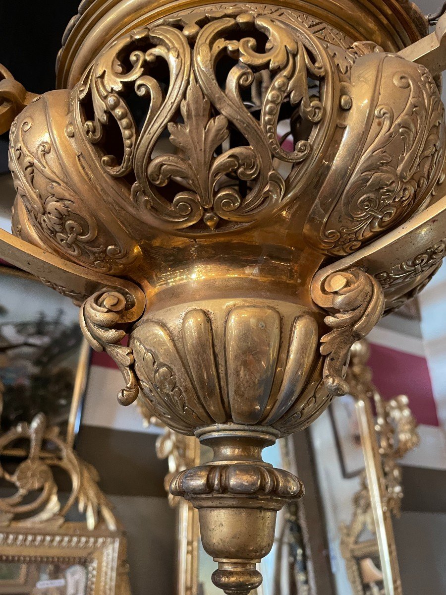 Lustre Lanterne De Vestibule En Bronze Doré époque Napoléon III XIXème-photo-2