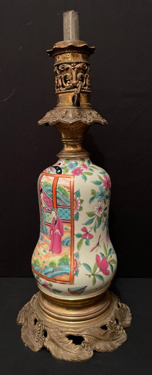 Bayeux Porcelain Oil Lamp Nineteenth Century Chinese Decor-photo-2