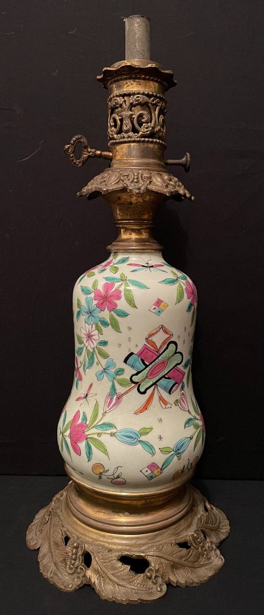 Lampe à Pétole Porcelaine De Bayeux Décor Chinois XIXème-photo-3