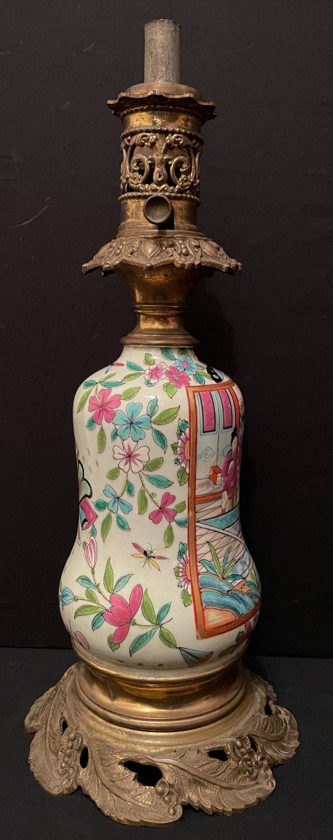 Bayeux Porcelain Oil Lamp Nineteenth Century Chinese Decor-photo-4
