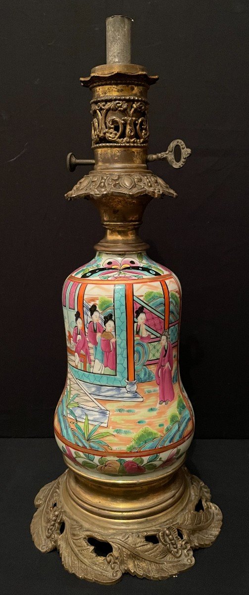 Bayeux Porcelain Oil Lamp Nineteenth Century Chinese Decor