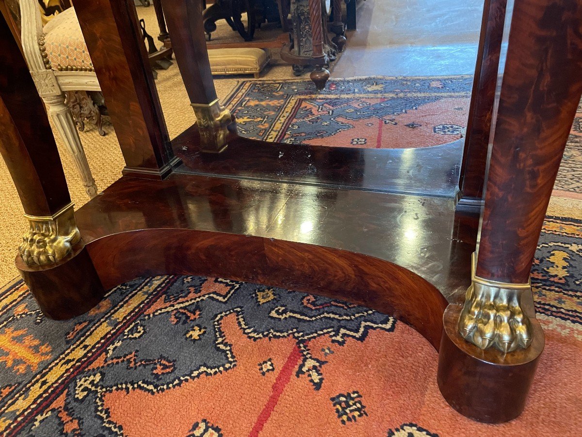 Small Console Empire Period Mirror Background Golden Bronze Claw Feet Early Nineteenth Century-photo-2