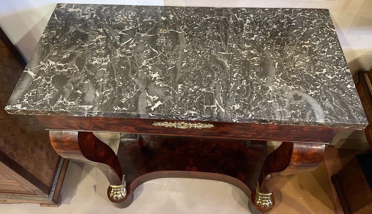 Small Console Empire Period Mirror Background Golden Bronze Claw Feet Early Nineteenth Century-photo-6