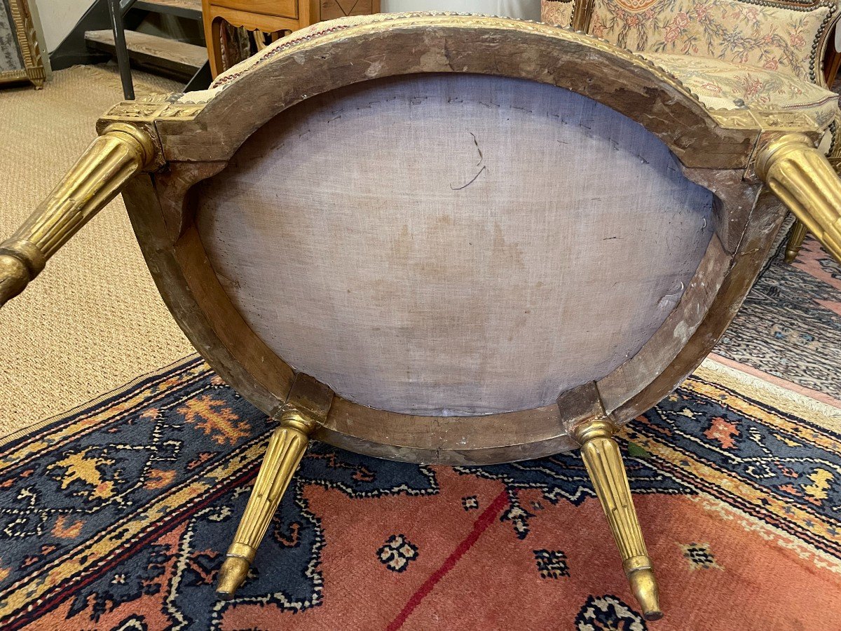Paire De Bergères Louis XVI Bois Doré Tapisseries Au Point Milieu XIXème-photo-8