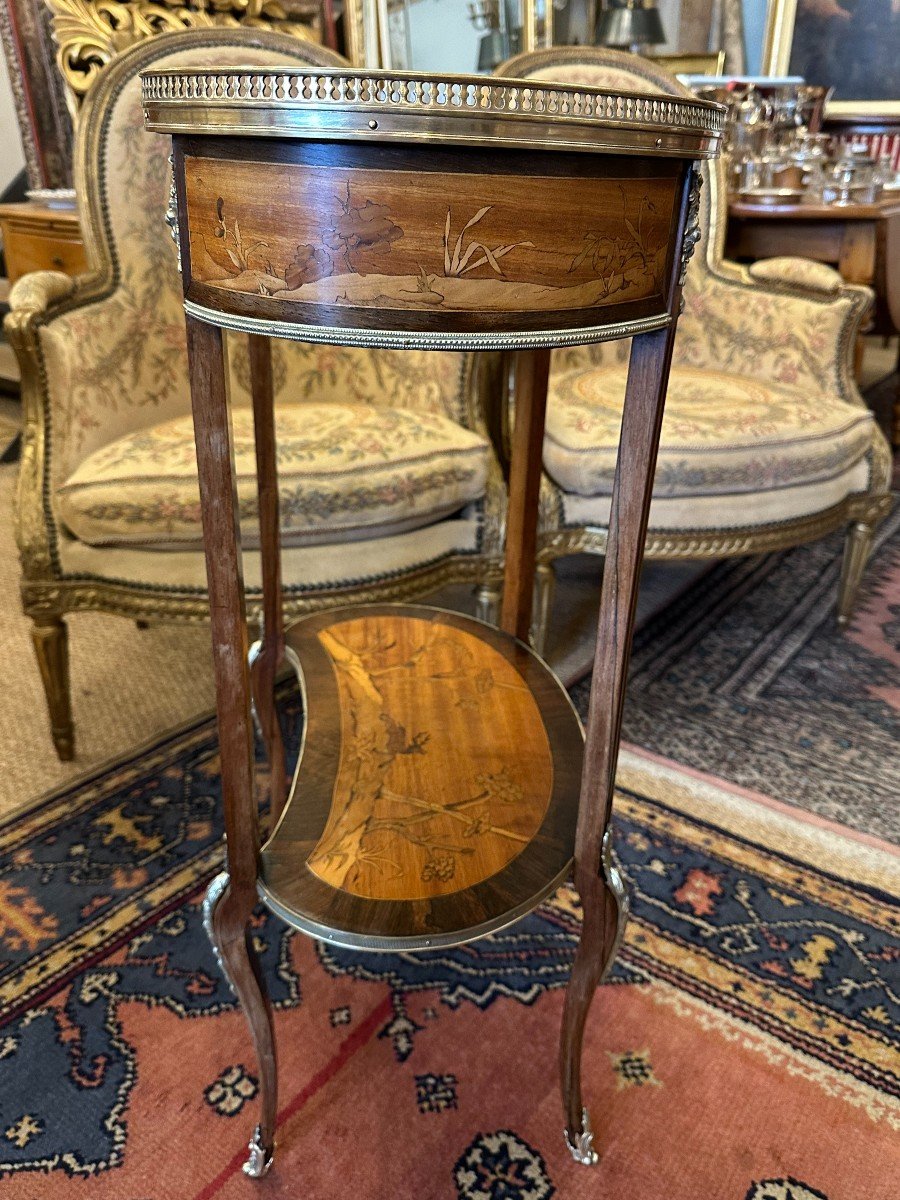 Salon Table Kidney Marquetry Deer Hunting Napoleon III Period Nineteenth Entury-photo-1