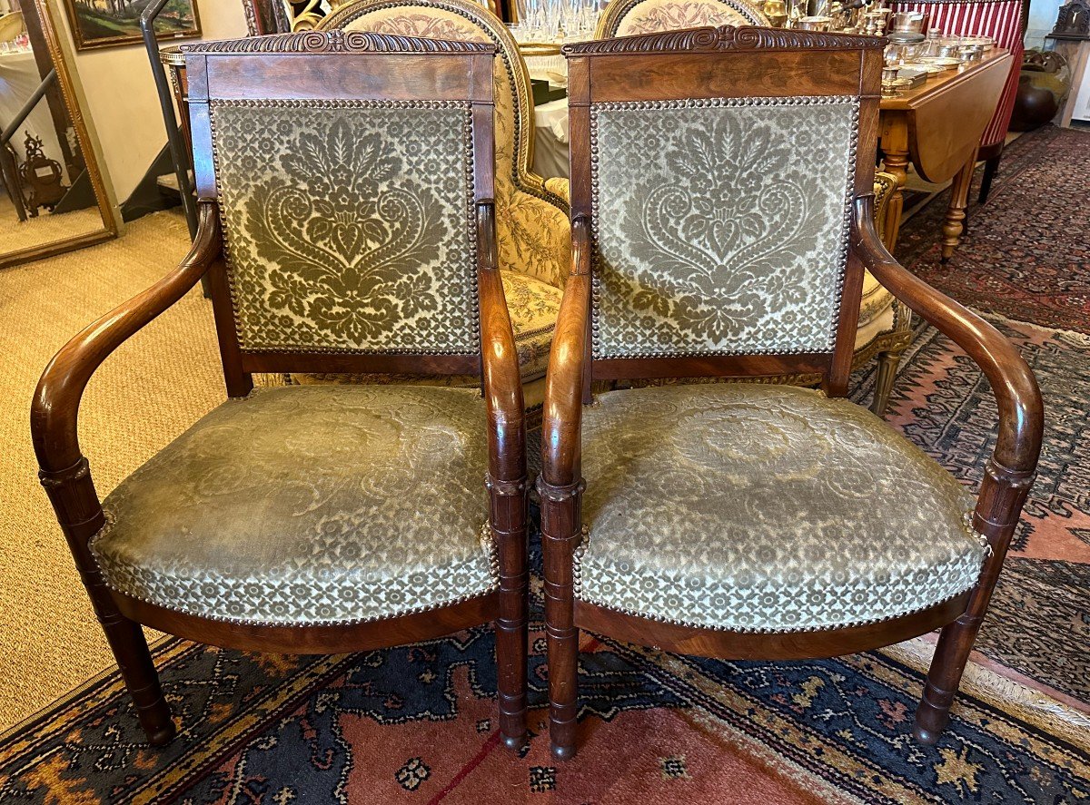 Pair Of Mahogany Empire Armchairs Early Nineteenth Century