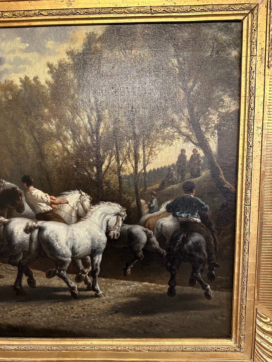 Large Painting The Horse Market After Rosa Bonheur 103x58 Cm Nineteenth Century-photo-2