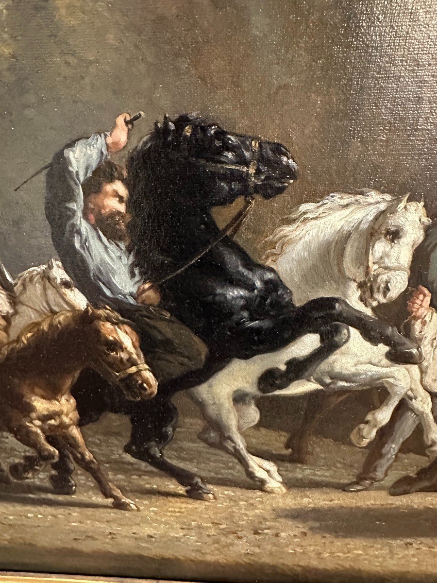 Large Painting The Horse Market After Rosa Bonheur 103x58 Cm Nineteenth Century-photo-6