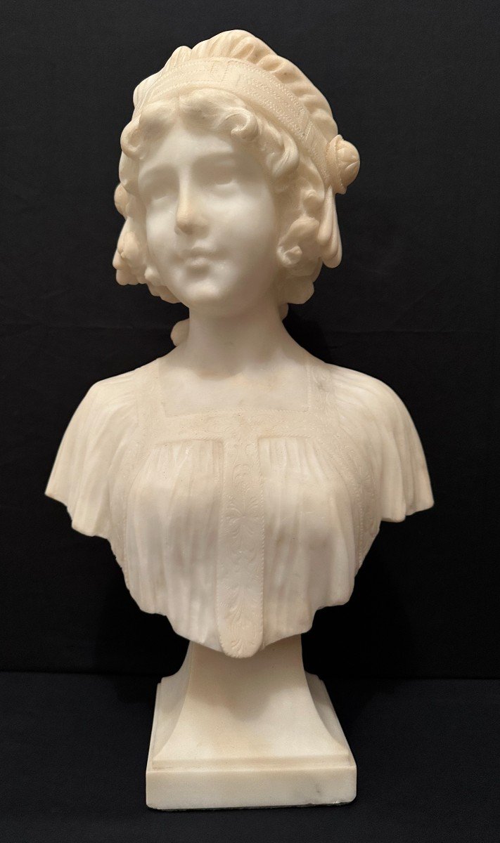 White Alabaster And Marble Art Deco Young Girl Bust By A Del Perugia 1925