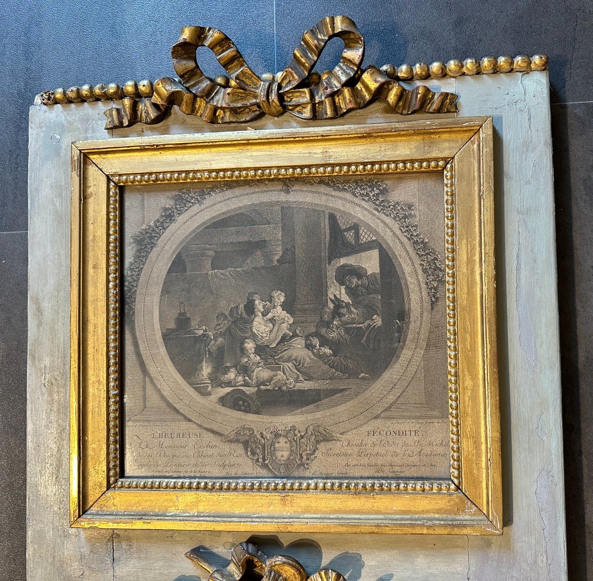 Petit Trumeau De Boiserie Attributs Musique Gravure l'Heureuse Fécondité d'Après Fragonard 1777-photo-2