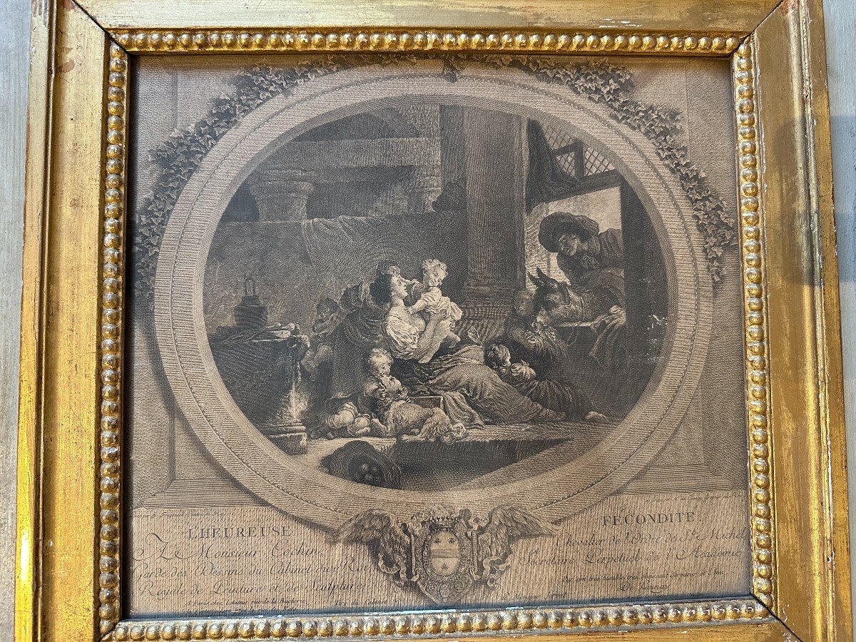 Petit Trumeau De Boiserie Attributs Musique Gravure l'Heureuse Fécondité d'Après Fragonard 1777-photo-3