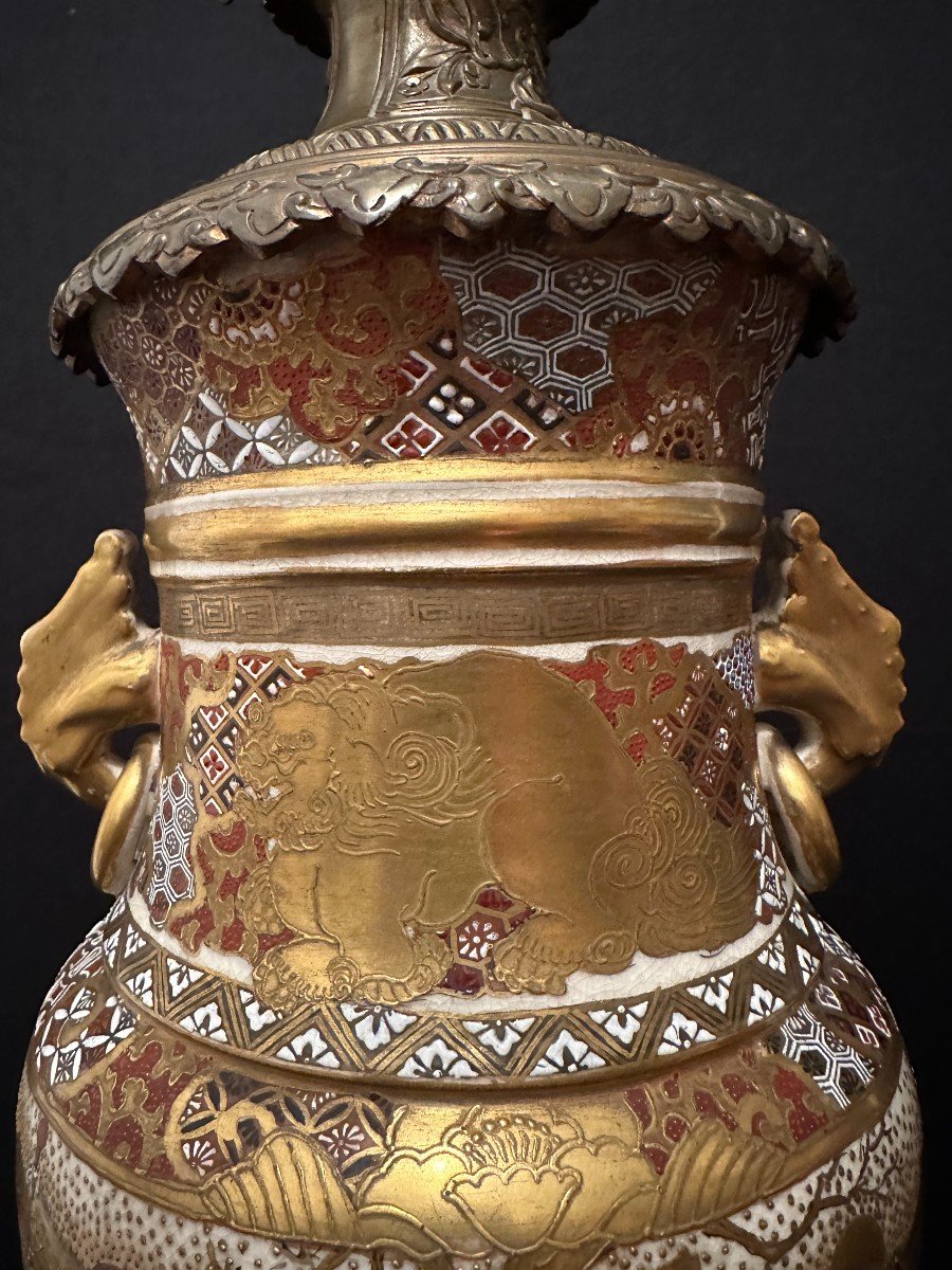 Japan Large Satsuma Earthenware Lamp Bronze Mount With Dragon Napoleon III Period Late Nineteenth-photo-4