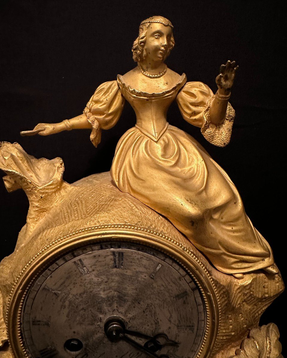 Pendule Bronze Doré Romantique  Femme Au Billet Doux époque Restauration Début XIXème-photo-2