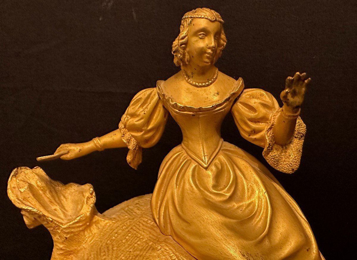 Pendule Bronze Doré Romantique  Femme Au Billet Doux époque Restauration Début XIXème-photo-1
